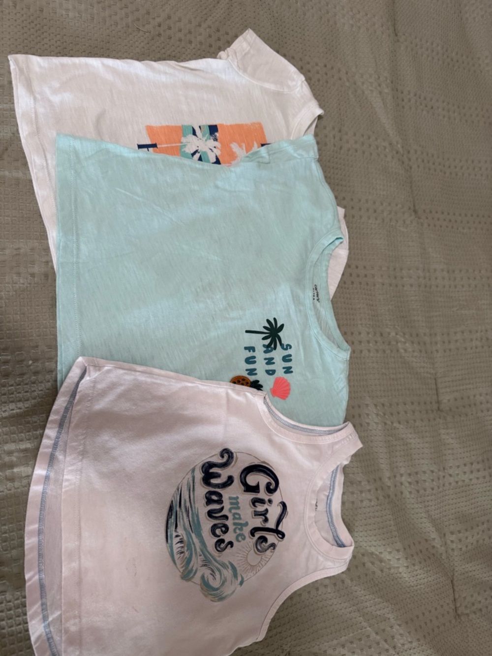 Girls Sleeveless Graphic Tank Tops - White, Light Aqua